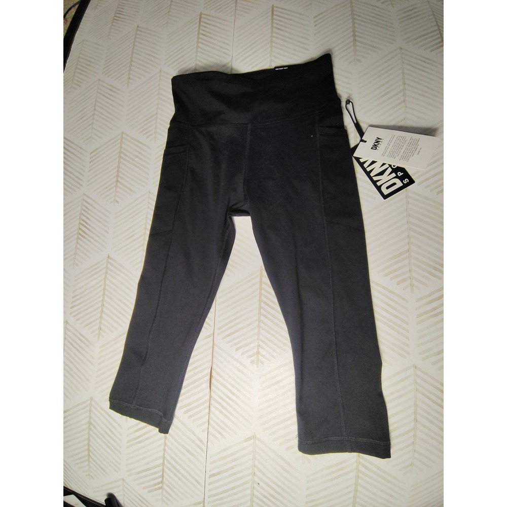 DKNY Sport Womens High Waist Cropped Leggings Black XS DP3P3231 Pocket Tights‎
